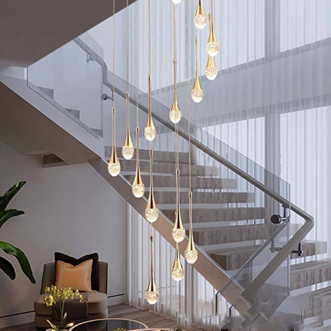 LED 36-Light Crystal Teardrop Chandelier in Gold - HER Home Design Boutique